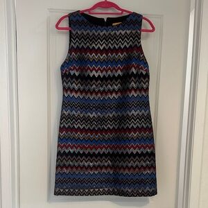Alice + Olivia Zigzag Sleeveless Shift Dress in Blue & Red metallic cocktail